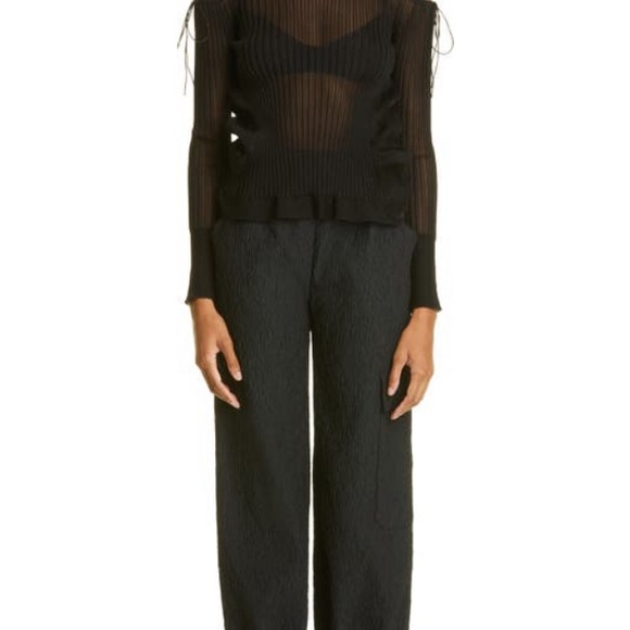 NWT Cecilie Bahnsen Black Cold Shoulder Stretch Ribbed Knit Tie Back Top-Sz XS/S - Picture 5 of 13